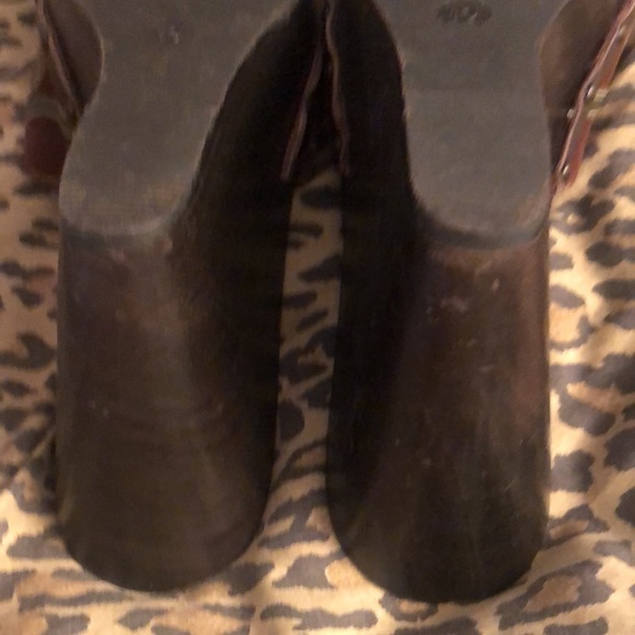Coach size 10 brown & red suede open toe wooden clog heels - Picture 6 of 10